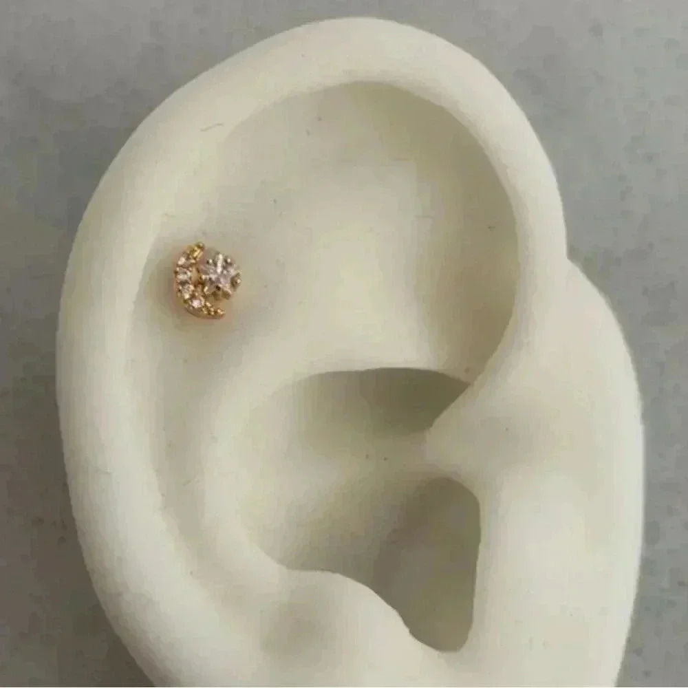 Gold Crystal Moon Star Cartilage Earring Brand New